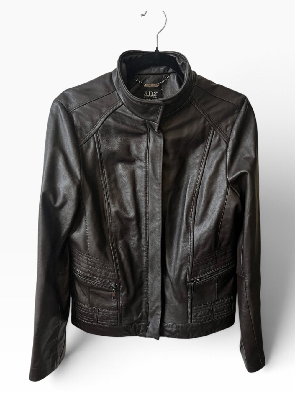 a.n.a Genuine Lambskin Leather Jacket Moto Jacket-Black, Full-Zip Moto Coat, M